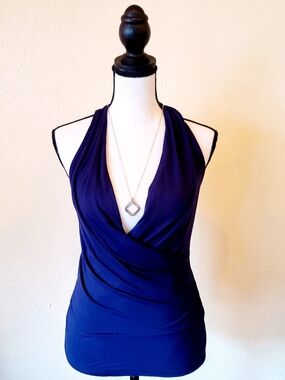 VENUS Deep Navy Sleeveless Halter Wrap Top Ruched Waist Adjustable Tie SizeSmall
